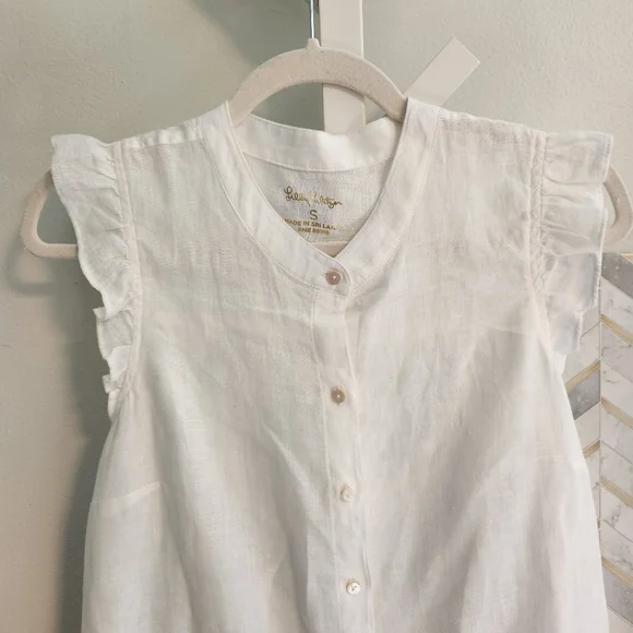 Lilly Pulitzer Briette Button Down Top Size Small Resort White 100% Linen Ruffle - Picture 6 of 12